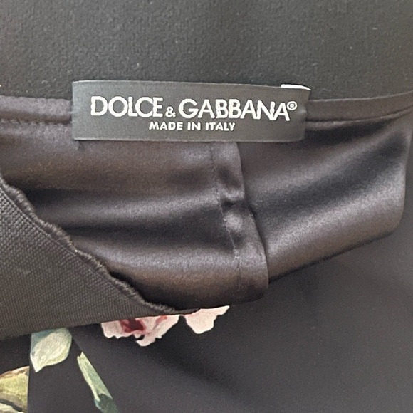 Dolce & Gabbana Silk Skirt Black Green Pink Floral Print Scalloped Grosgrain Zip - Picture 6 of 11